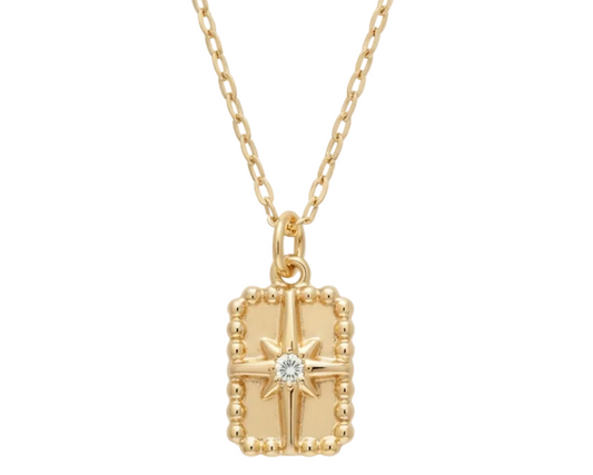 Rectangle Star Pendant Necklace – 18K Gold Plated;
