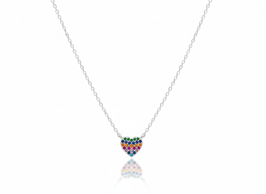 Color Heart Necklace Sterling Silver 925 with Zirconia