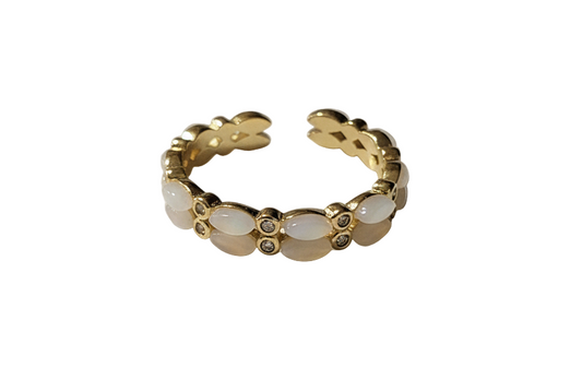 Adjustable 18K Gold-Plated Ring with Natural Stone