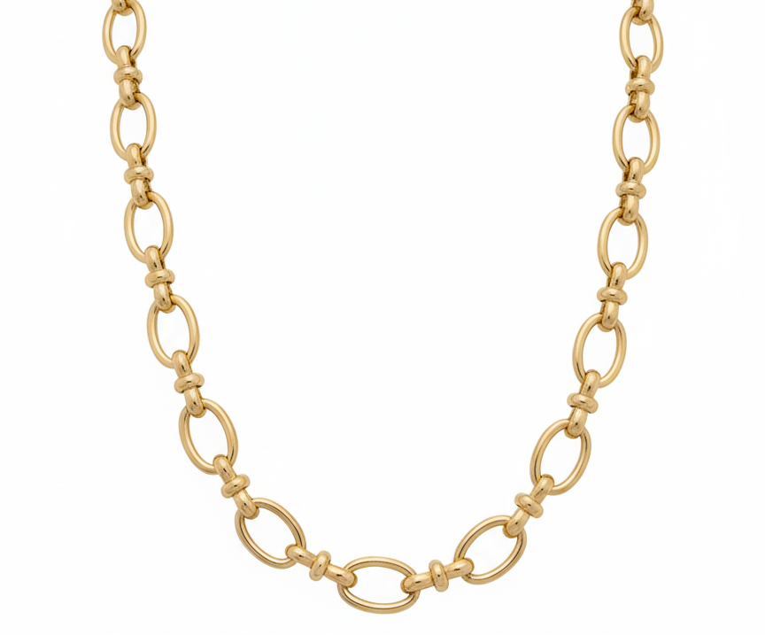 Chain Natalia Oval Necklace – 18" Adjustable 18K Gold Plated
