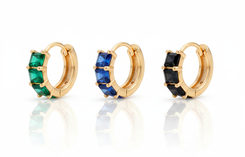 Huggies with Zircon  Square of color-Gold plated 18k