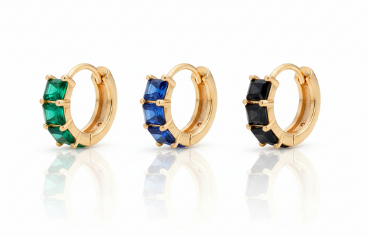 Huggies with Zircon  Square of color-Gold plated 18k