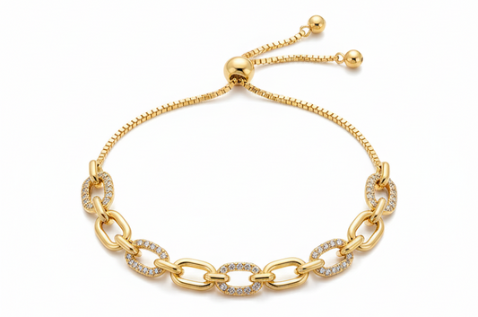 Adjustable Chain Bracelet with Zirconias-Gold plated 18k