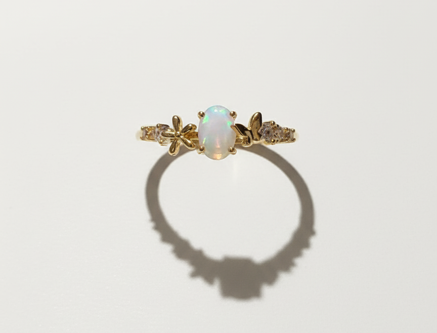 Mini Butterfly Agate & Zirconia Ring – 18K Gold-Plated Adjustable
