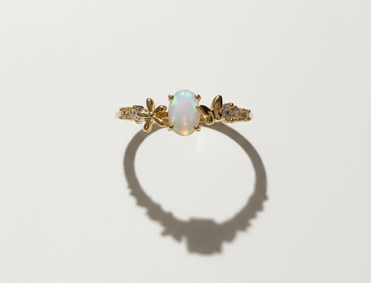 Mini Butterfly Agate & Zirconia Ring – 18K Gold-Plated Adjustable
