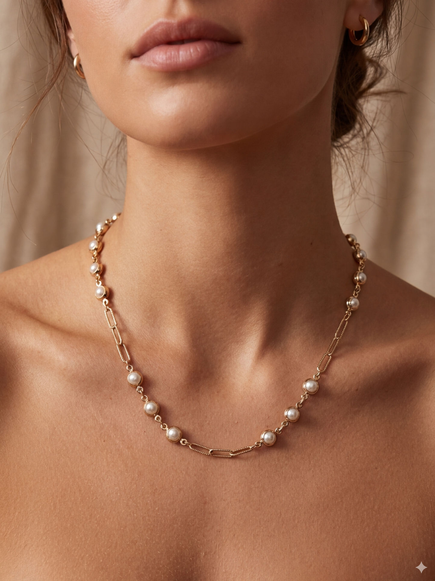Pearl & Chain Necklace 18k Gold Plated