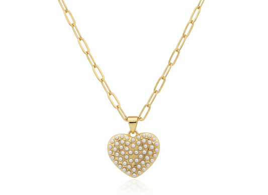 Heart Pearl Necklace – 18k Gold Plated