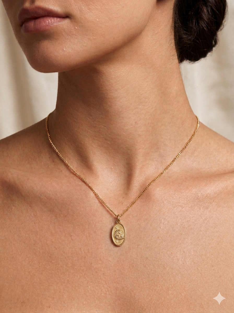 Square Chain Necklace with Big Mother Pearl Gold Plated 18k
