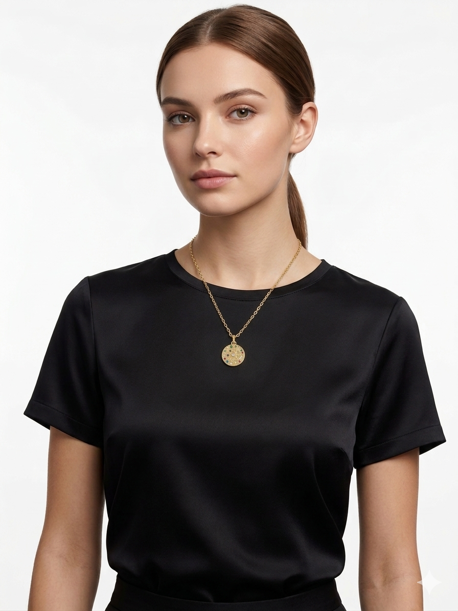 Circle & Star Necklace with Zirconia-Gold plated 18k.