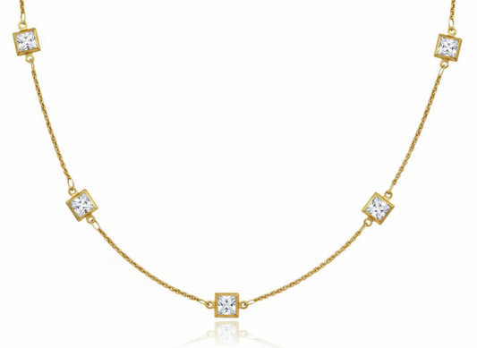 Elegant Gold Plated 18k Necklace with Transparent Square Crystal