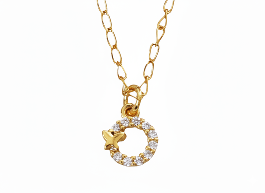 Circle with Zircons & Mini Butterfly Necklace
