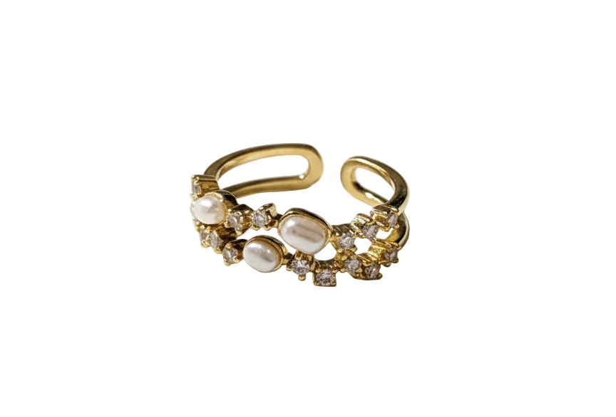 Pearl & Zircon 18K Gold-Plated Adjustable Ring