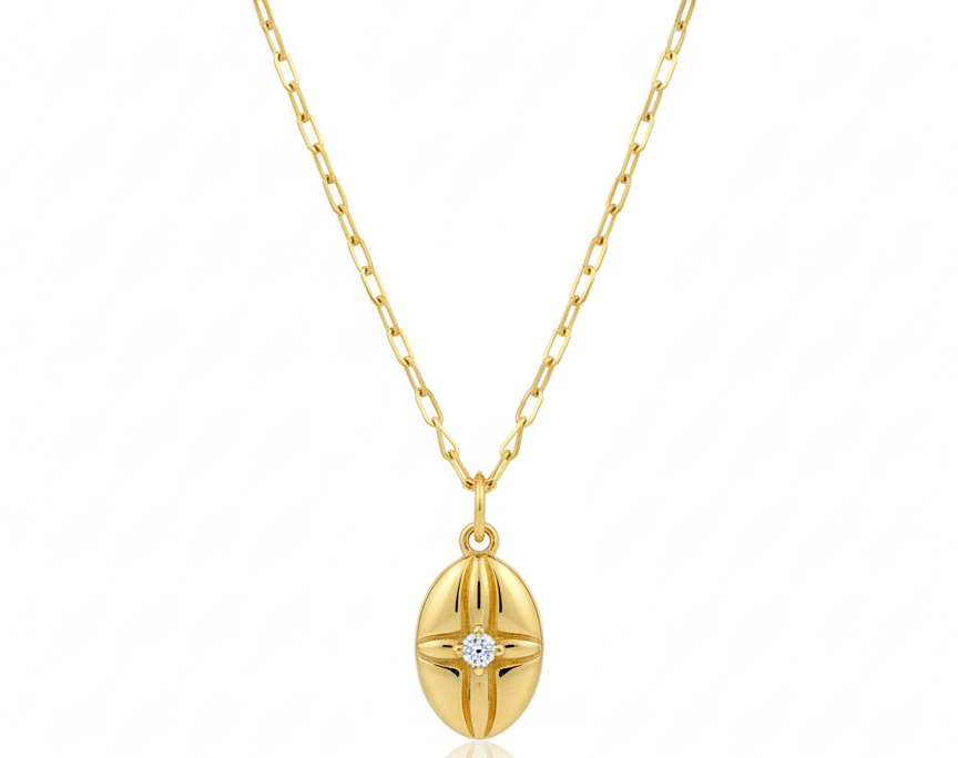 Oval Cross Necklace with Zirconia – 18K Gold Plated