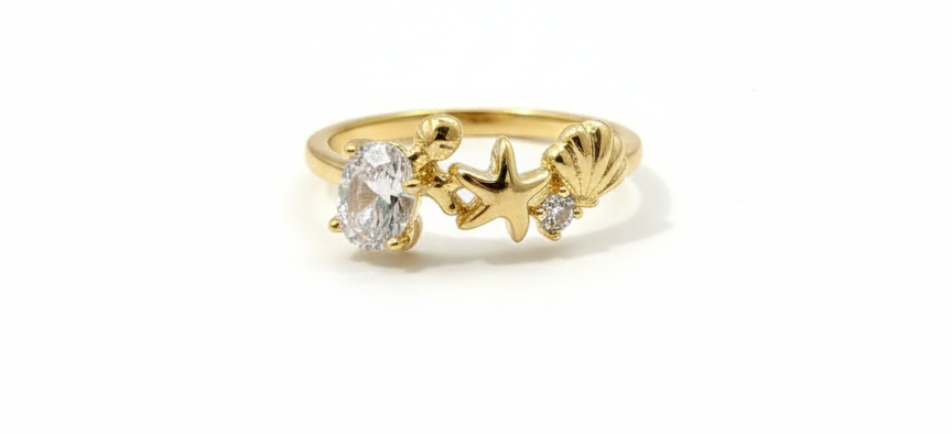 Ocean Ring with Zirconia – 18K Gold-Plated Adjustable