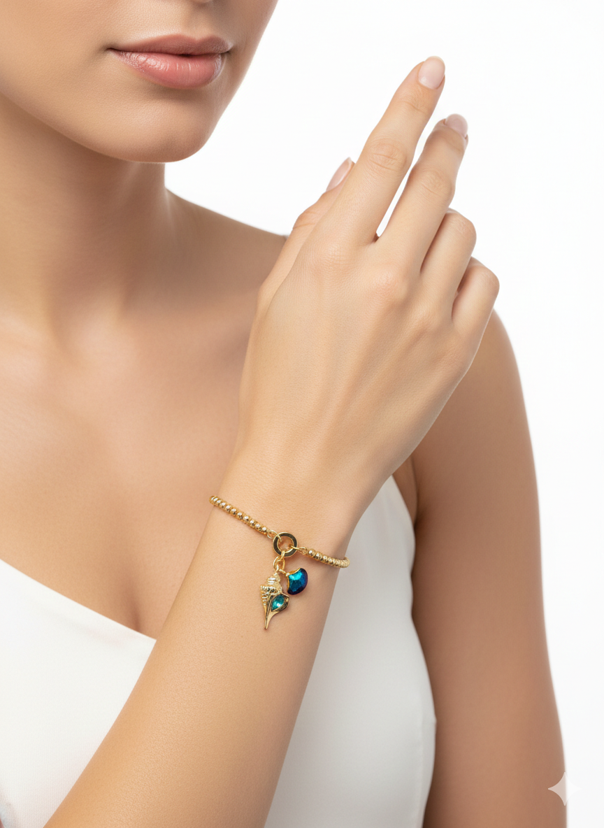 Adjustable Blue Ocean Pendant Bracelet – 18K Gold Plated, Elegant & Versatile
