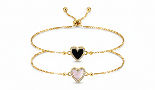 Adjustable Heart Shell Bracelet with Zirconias- Gold plated 18k