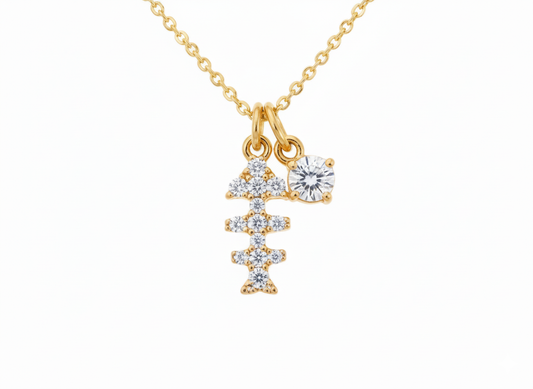 Skeleton Fish with zirconia Necklace -Gold Plated 18k