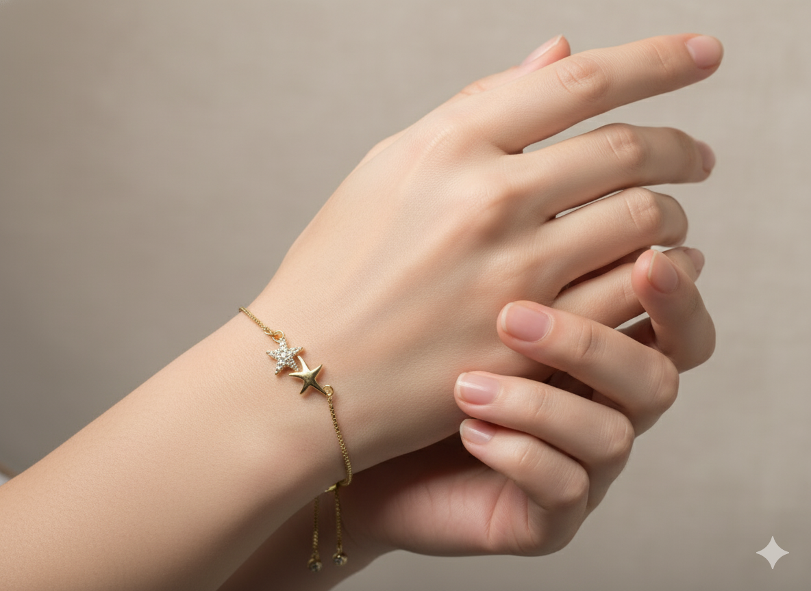 Starfish Bracelet with Zirconia – Adjustable 18K Gold Plated
