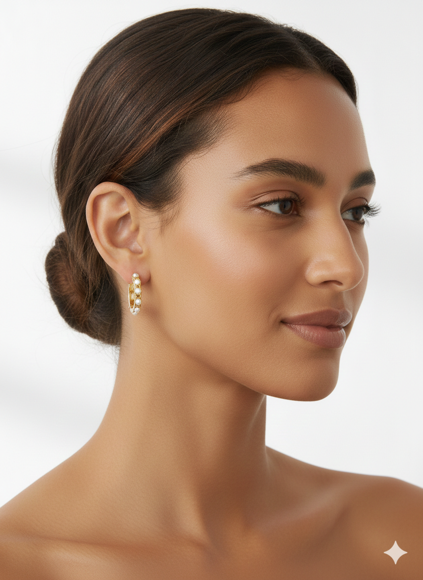 Pearl Huggie Earrings – 18K Gold Plated