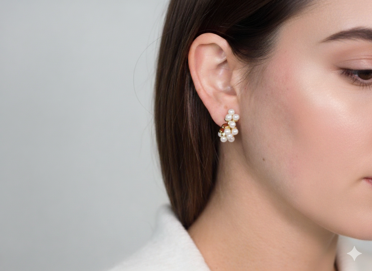 18k Gold Plated Hoop Earrings with Multi Mini Pearls