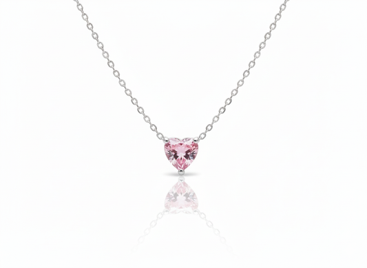 Necklace Pink Heart Zirconia Sterling Silver 925