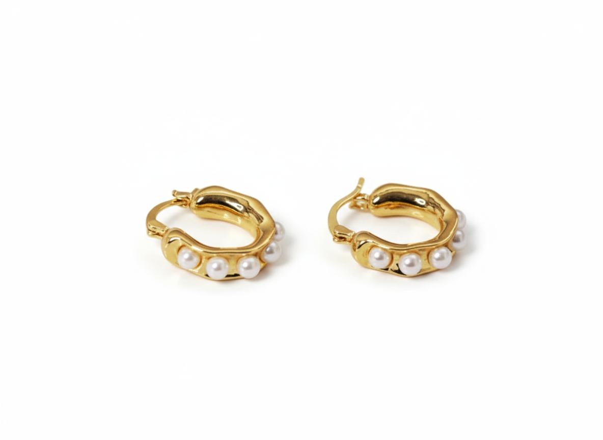 18k Gold Plated Hoop Earrings with Medium Pearls