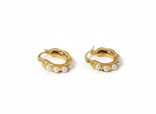 18k Gold Plated Hoop Earrings with Medium Pearls