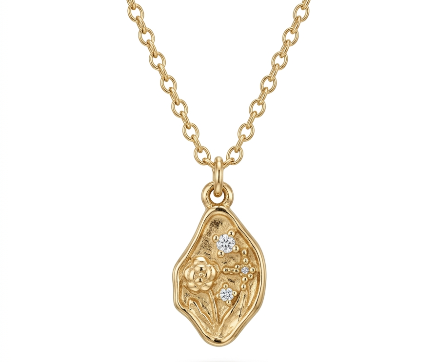Rose Pendant Necklace with Zirconia-18K Gold-Plated