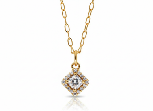 White Diamond Zircons Necklace – Gold Plated 18K