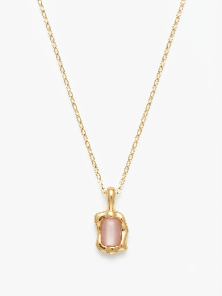 Square Agate Pendant Necklace – 18K Gold Plated
