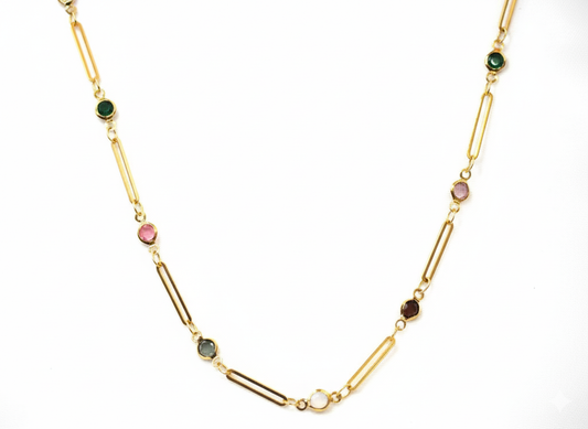Colorful Crystals Sticks Necklace Gold Plated 18k