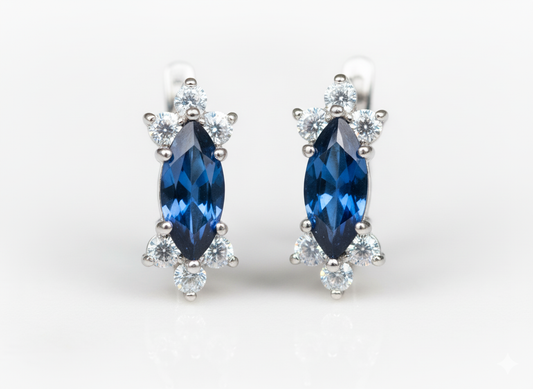 Blue Huggies with Zirconia - Sterling Silver 925
