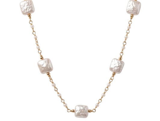 Necklace white square pearl-18K Gold plated