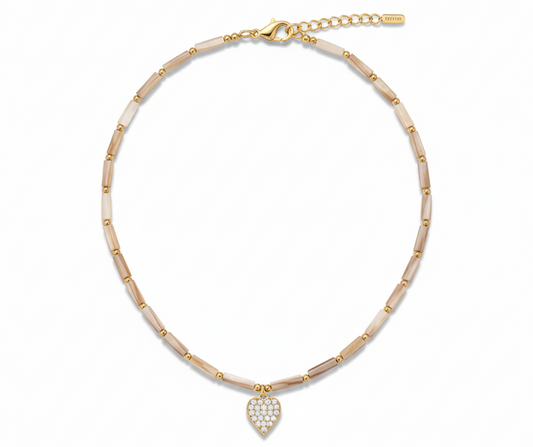 Natural Stone Necklace with Seashell & Heart Pendant