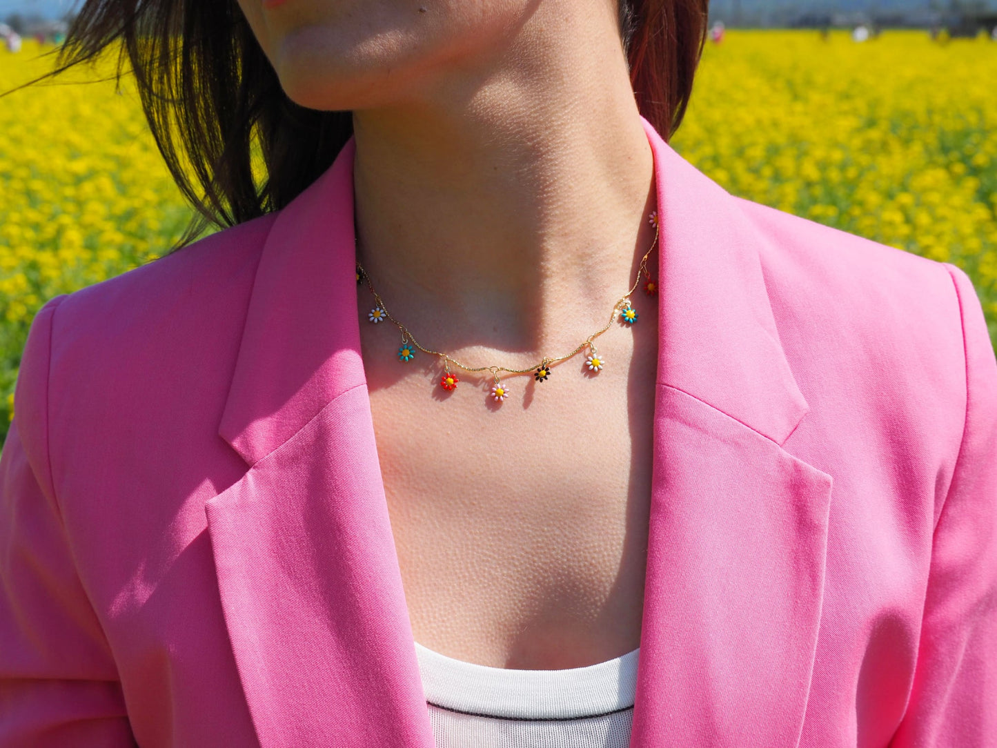 Colorful Flower Pendant Necklace - Gold Plated 18k