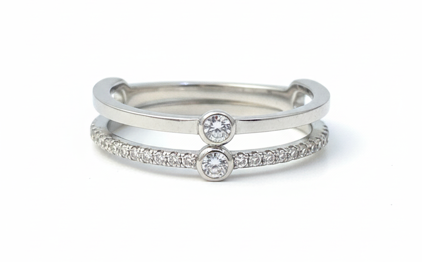 Double Ring with White Zirconia – Sterling Silver 925