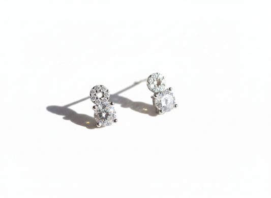 Elegant Circle & Square Zirconia Earrings in Sterling Silver 925