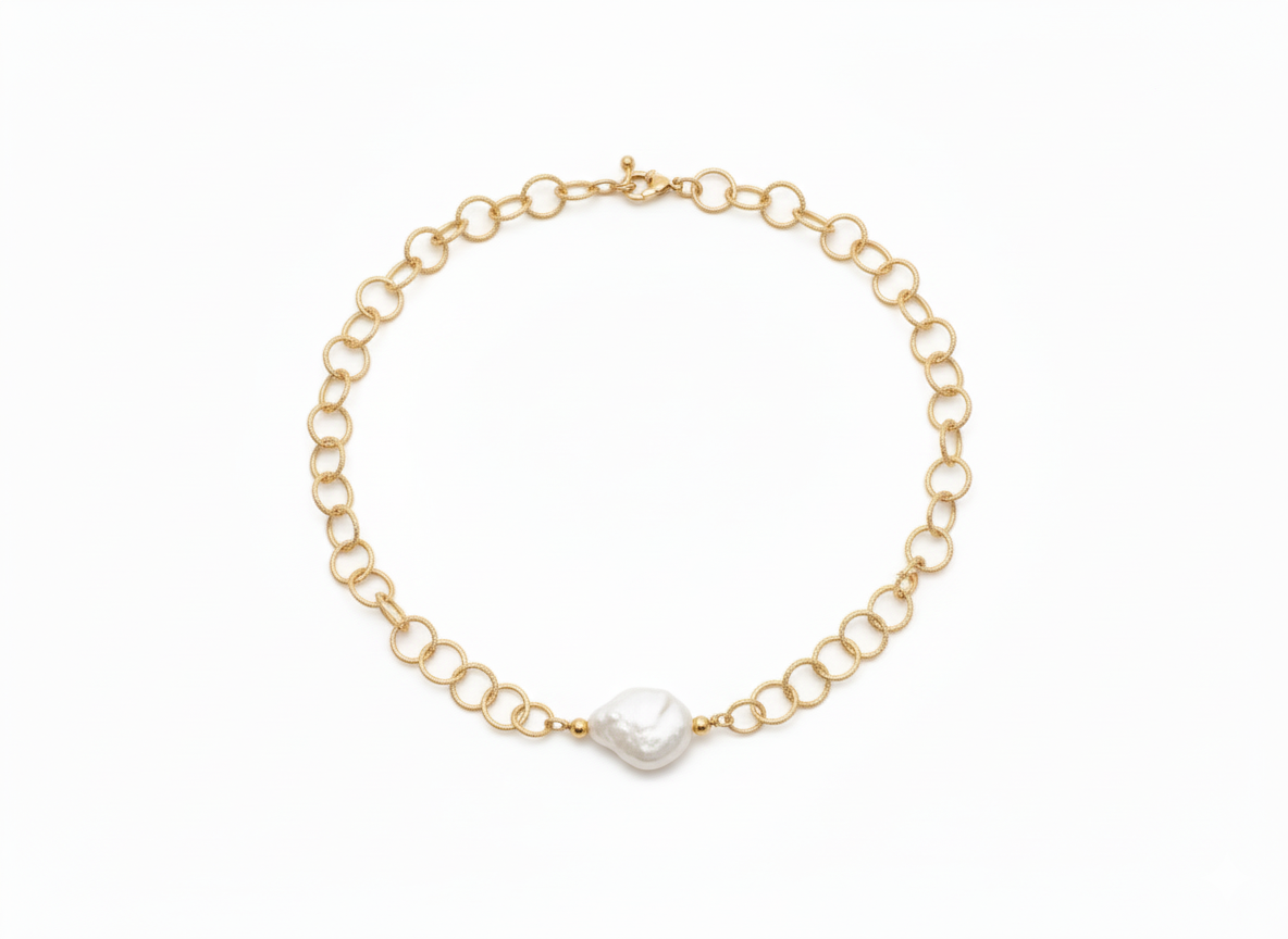 Fresh Mother of Pearl Circle Chain Necklace – 18K Gold Plated