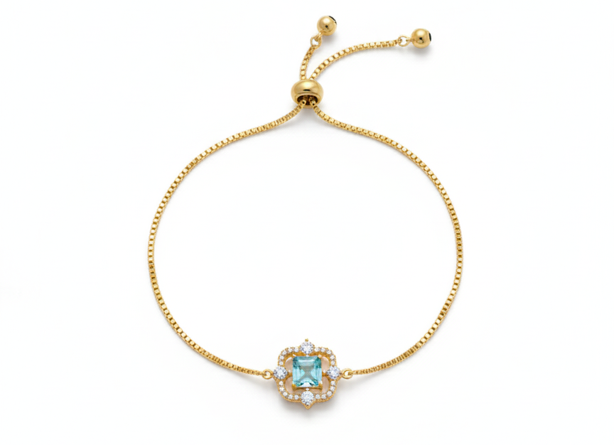 Blue Crystal Bracelet – Adjustable 18K Gold Plated