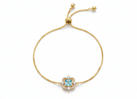 Blue Crystal Bracelet – Adjustable 18K Gold Plated