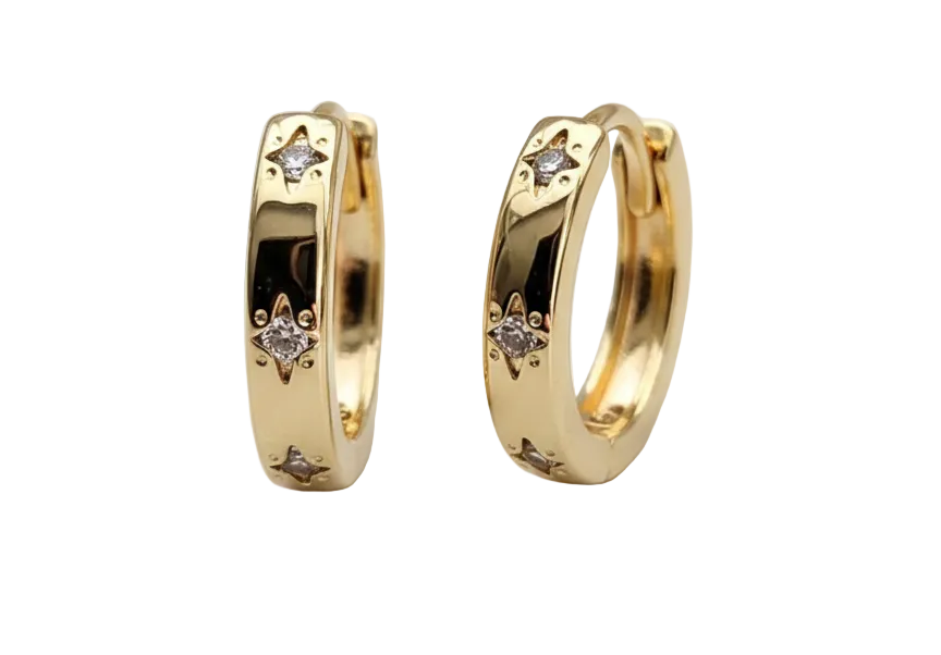 Mini Star Zirconia Huggie Earrings – 18K Gold Plated 1cm Small Hoop