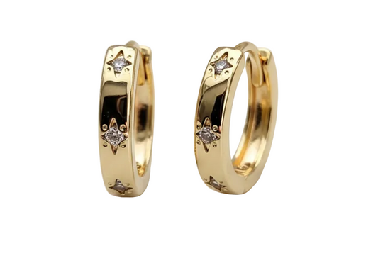Mini Star Zirconia Huggie Earrings – 18K Gold Plated 1cm Small Hoop