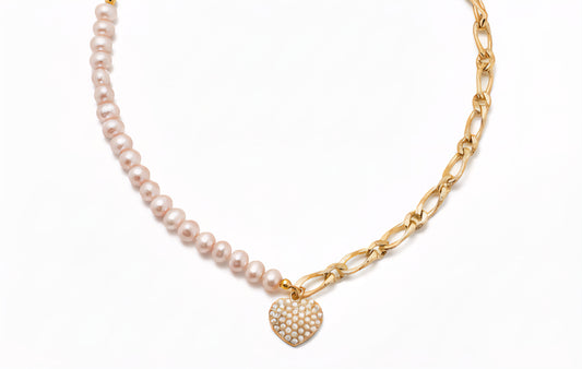 Necklace Pink Water Fresh Pear Half Chain with Heart Pendant