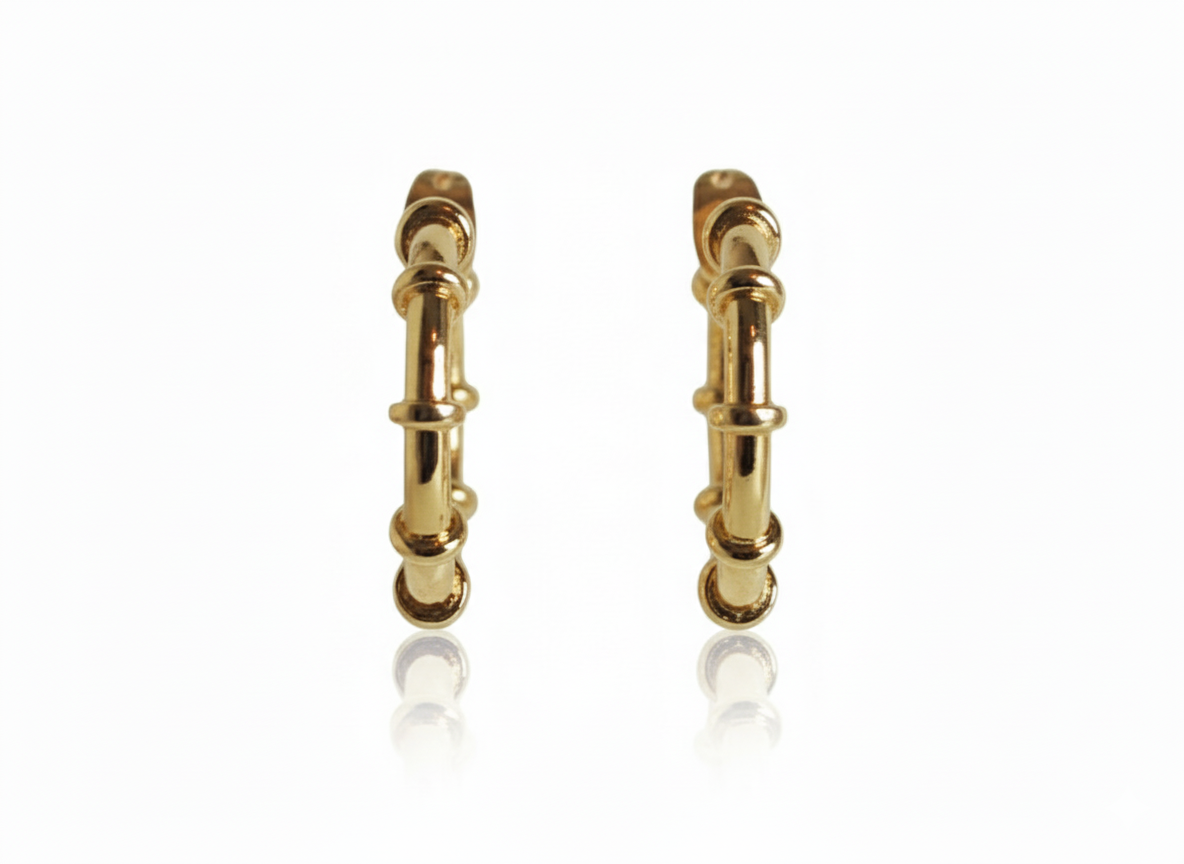 18k Gold Plated Classic Hoop Earrings with Circle Details