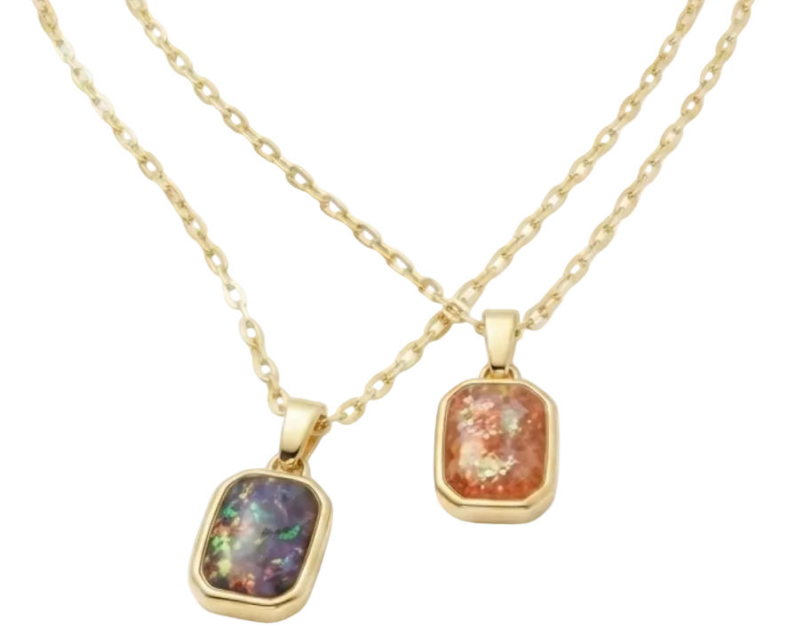 Square Acrylic Pendant Necklace – 18K Gold Plated