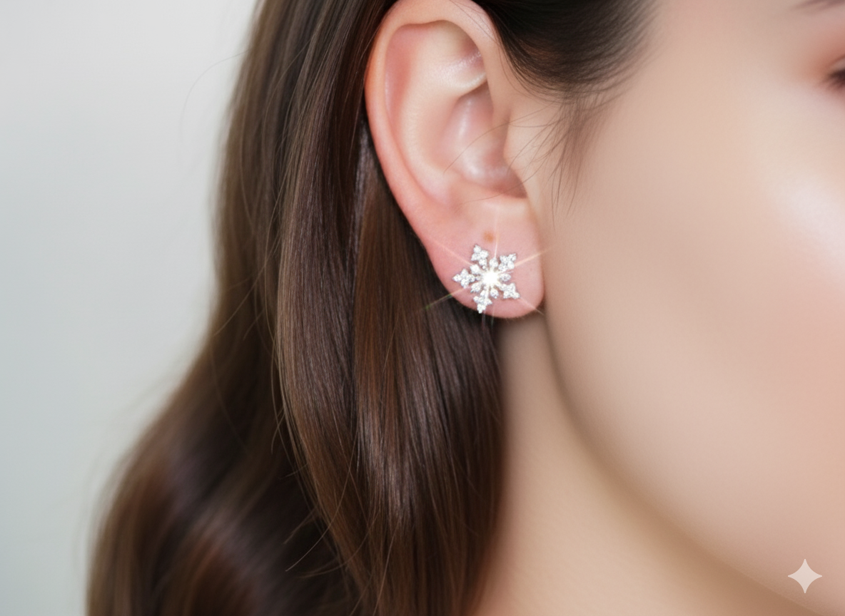Snow Star Earrings with Zirconia & Pearl - Sterling Silver 925