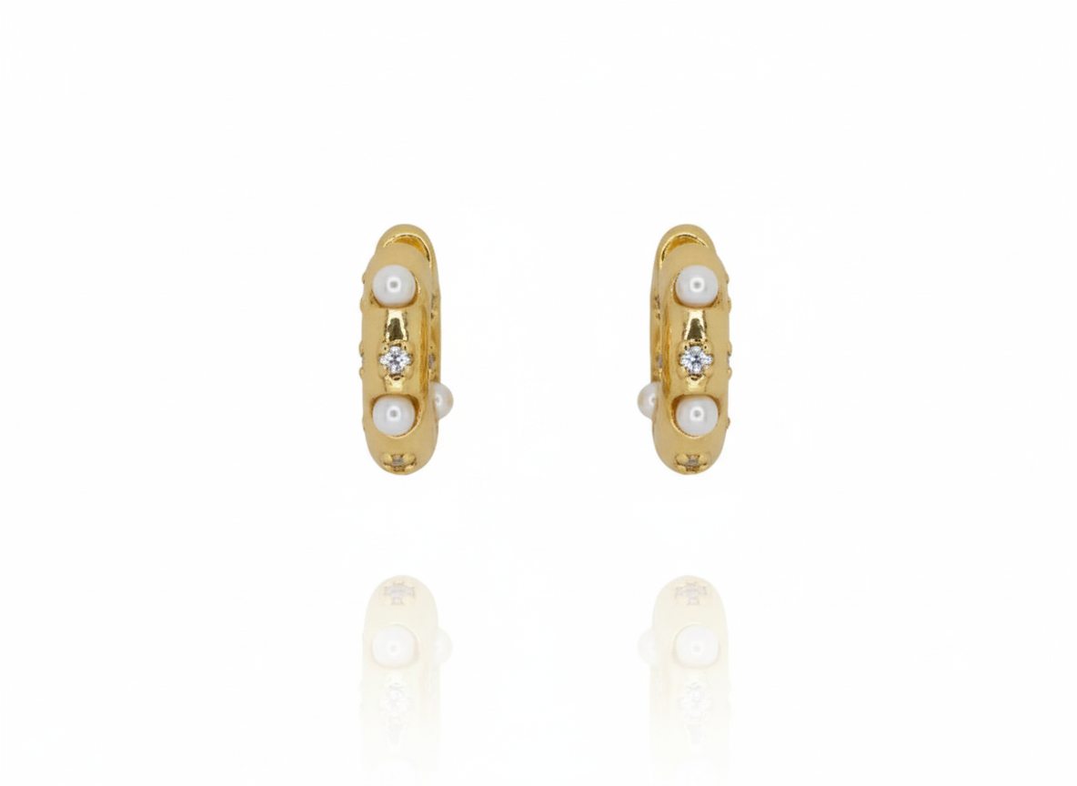 Gold Plated 18k Hoop Earrings with Pearls and Zircons