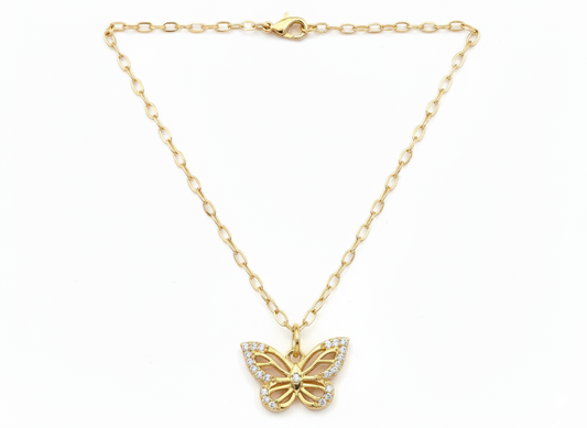Butterfly Zirconia Necklace – 18K Gold Plated
