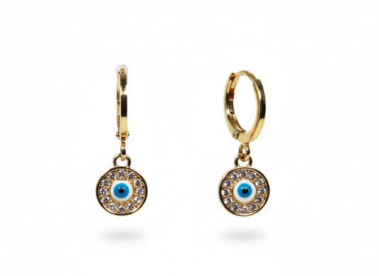 18k Gold Plated Circle Blue Evil Eye Huggies