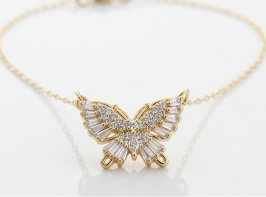 Butterfly Necklace with Pink Zircons – 18K Gold Plated